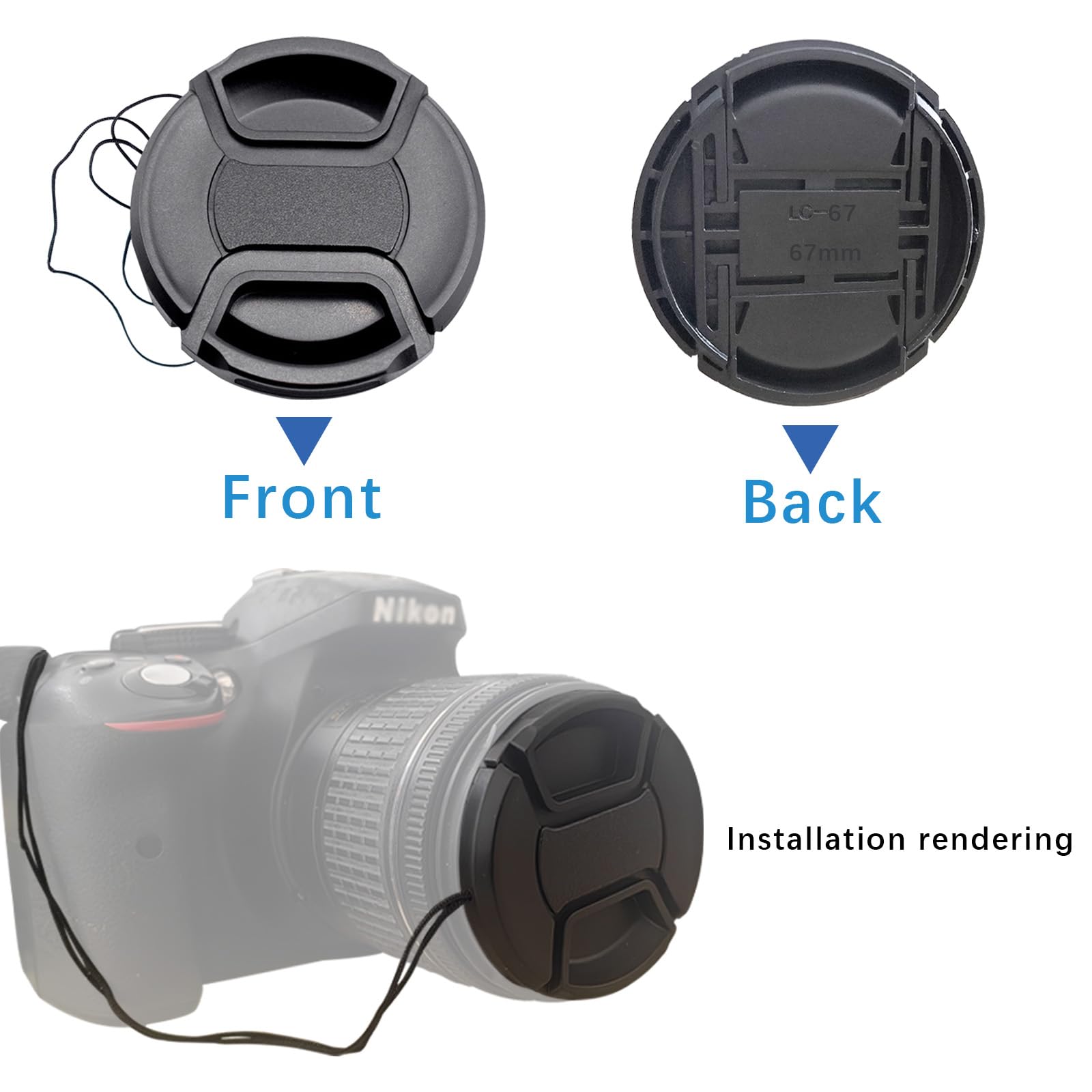55mm Lens Cap 67MM Lens Hood Cap Clean Cloth For Nikon Canon