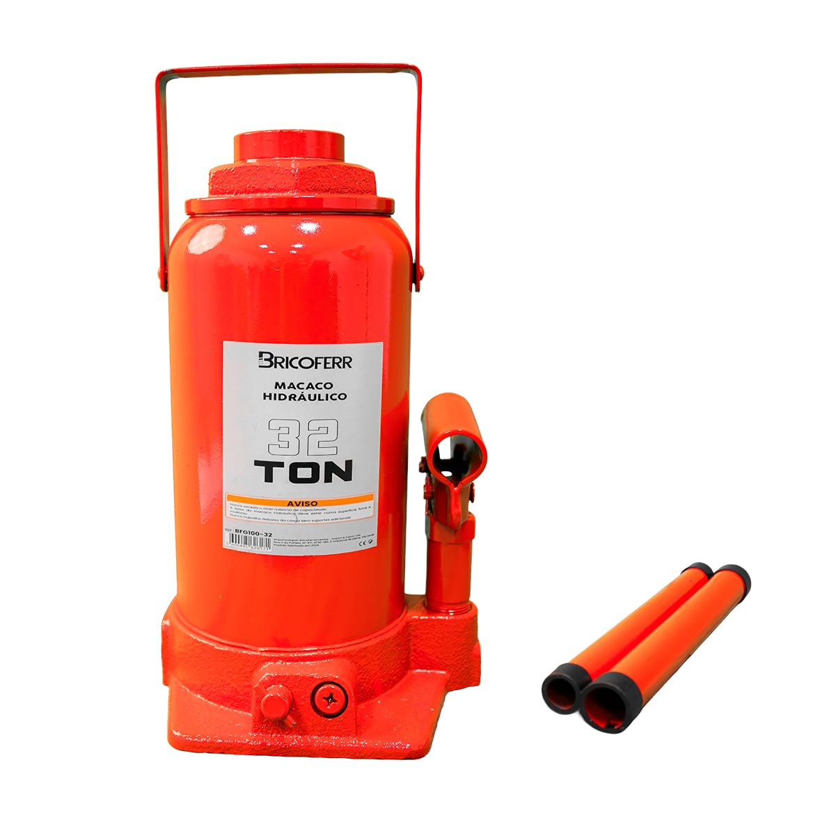 Bricoferr Gato hidráulico Tipo Botella 32T – Altura Ajustable de 285 a 465 mm