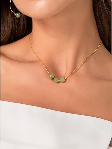 Miniatura 4 de Jade Pendant Necklace for Women Gold Plated Bamboo Link Natural Hetian Green Jade Beads Choker Necklace Good Luck Jewelry Gifts for Her Valentine