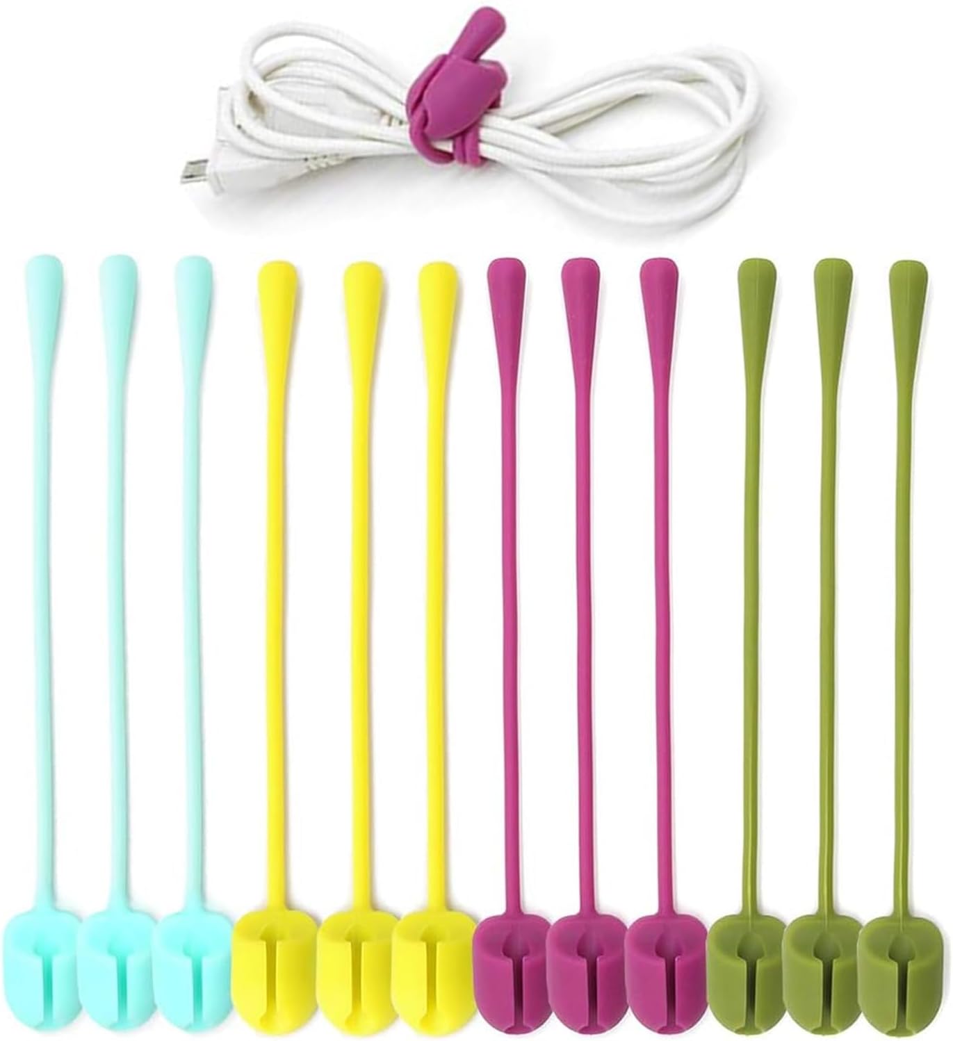 12PCS Reusable Cable Ties Silicone Cord Organisers Holder Strap Length 5.5 inches Cable Tidy Clips for Earbuds Headphones Phones Charger Wire