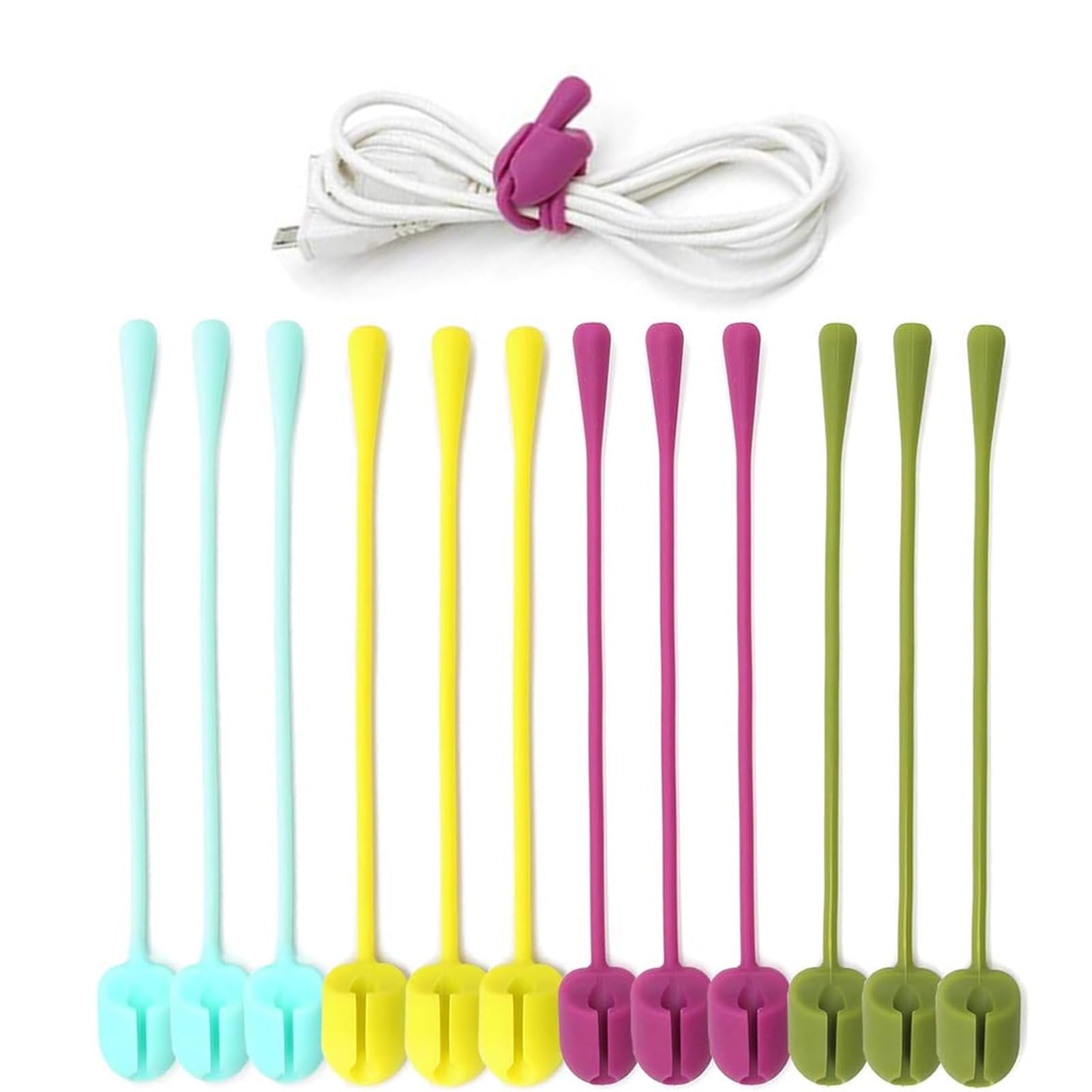 12PCS Reusable Cable Ties Silicone Cord Organisers Holder Strap Length 5.5 inches Cable Tidy Clips for Earbuds Headphones Phones Charger Wire