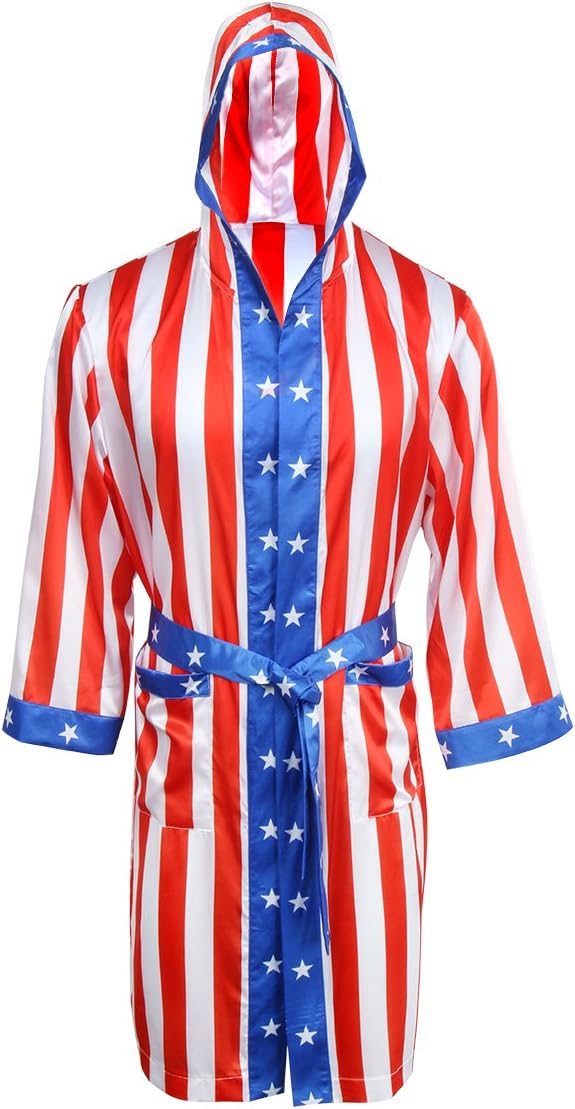 Adult Men Satin American Flag Boxing Costume Robe Cloak With Hood, Boxing Robe, One size