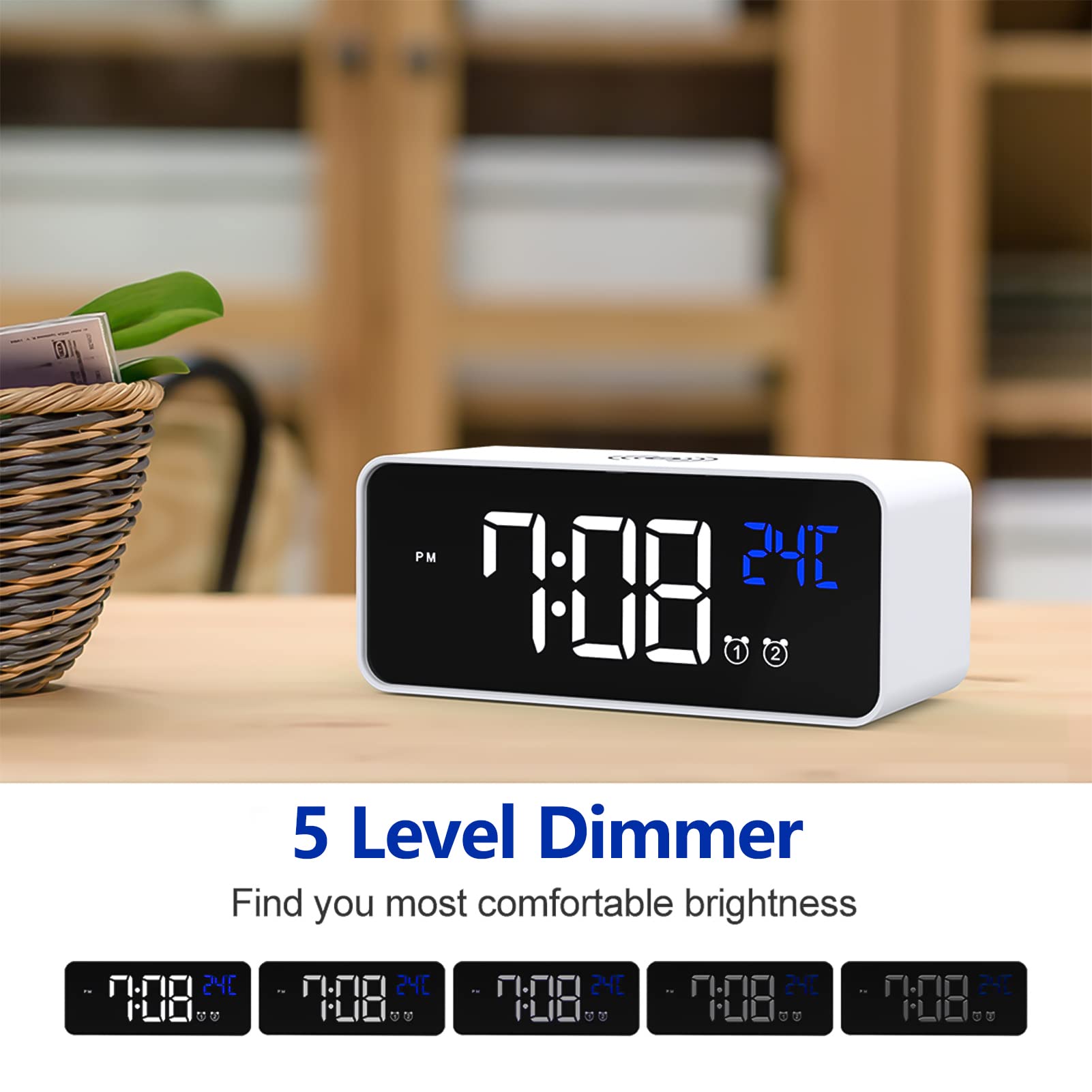Sveglia elettrica, Orologi digitali a LED con caricabatteria Wireless Snooze e Orologio da Tavolo Regolabile con luminosità