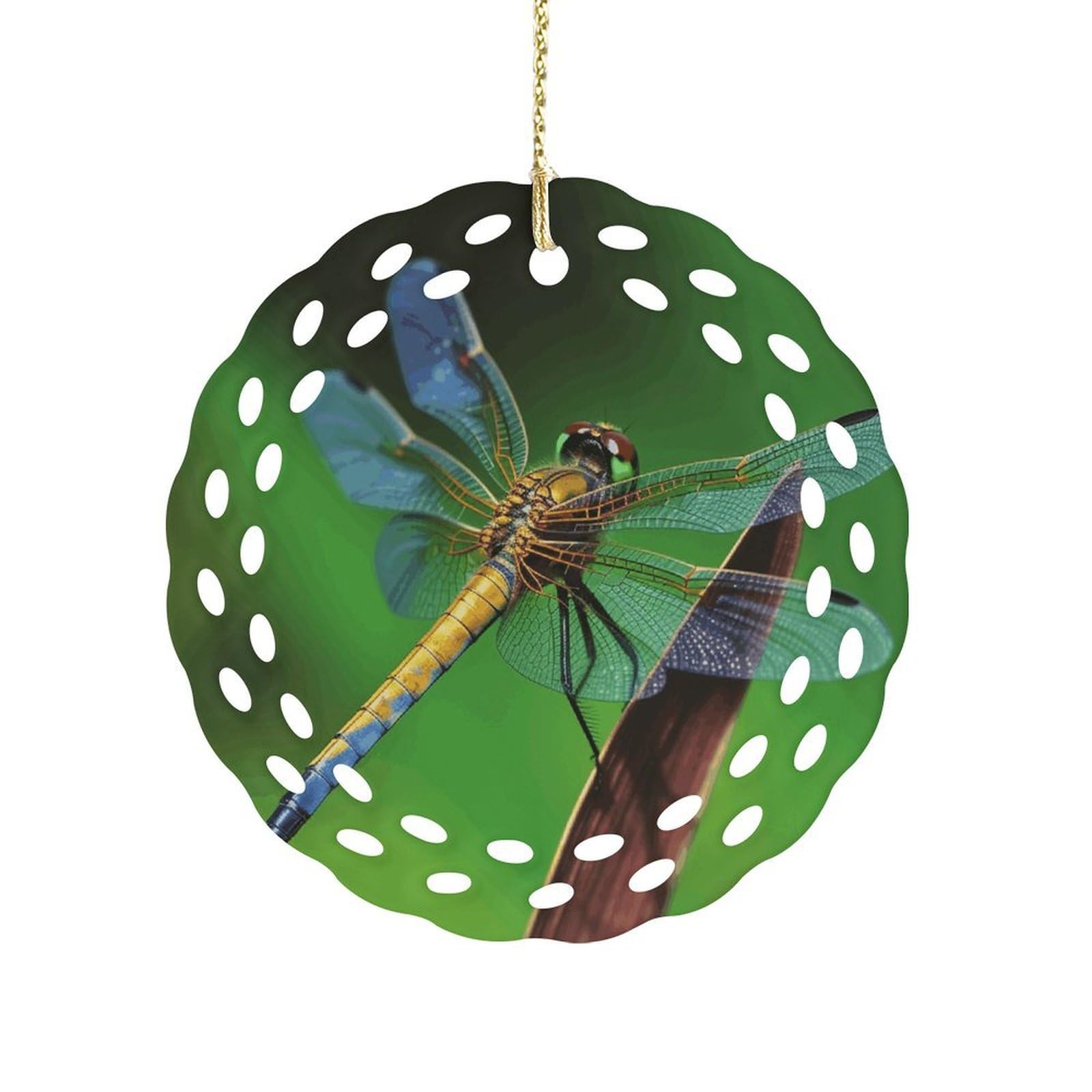 Fodpand Women's Style Dragonfly Ceramic Ornament For Home Decor 3.2" Round Tree Decoration Christmas Ornaments For Men Double-Sided Design