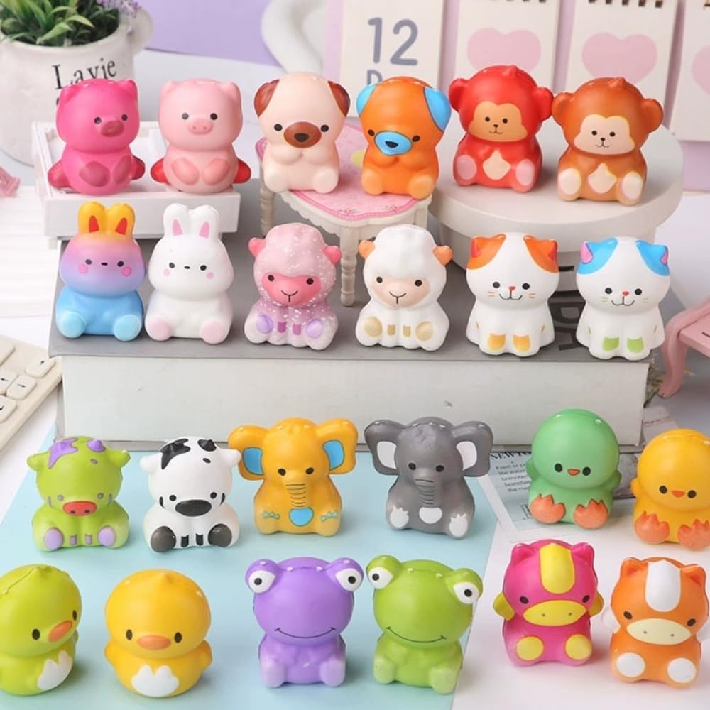 24 PCS Squishy Animali + Sacchetti Regalo Singoli, Giochi Antistress, Tocco Morbido, Espansione Lenta, Gadget Compleanno Bambini, Regalini Fine Festa Dopo Invitati | Pack 24 Squishy + Sacchetti Regalo