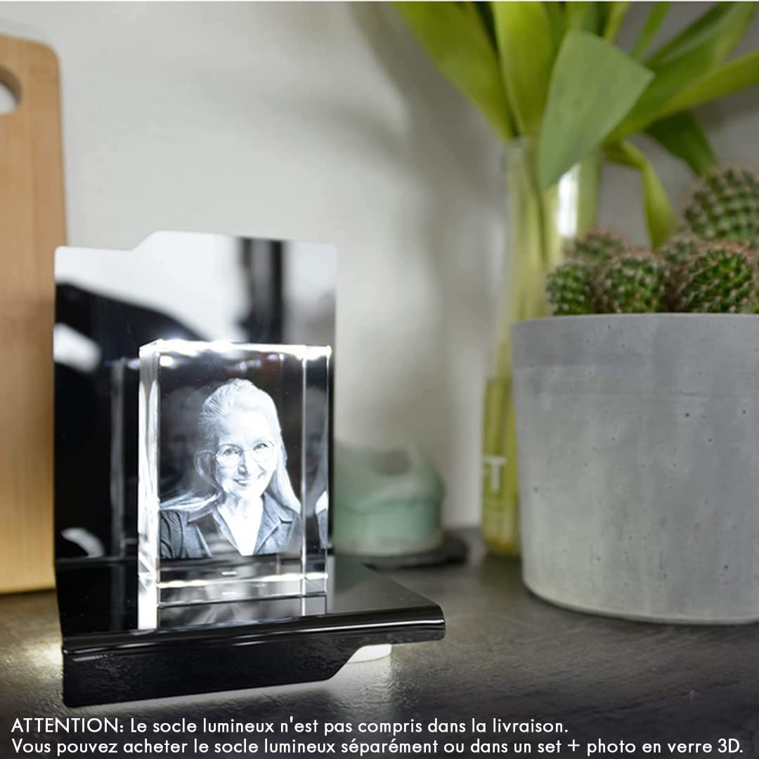 Photo 3D Personnalisée En Verre Gravé Laser - Cadeau Unique Format M Portrait - Verre Viamant