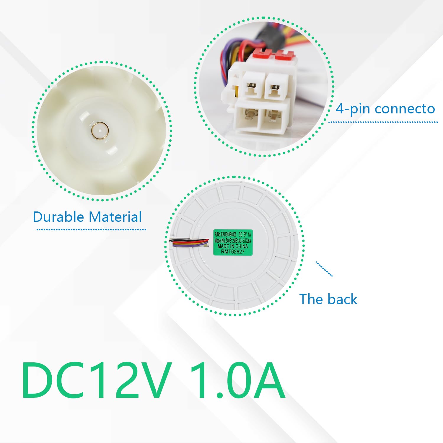 EAU64824805 Kühlschrank-Verdampfer-Lüftermotor für LG Z40E12MS1A0-57K06A | Kühlschrank-/Gefrierschrank-Ventilator-Motor-Zubehör, Ersatz DC12 V, 1 A