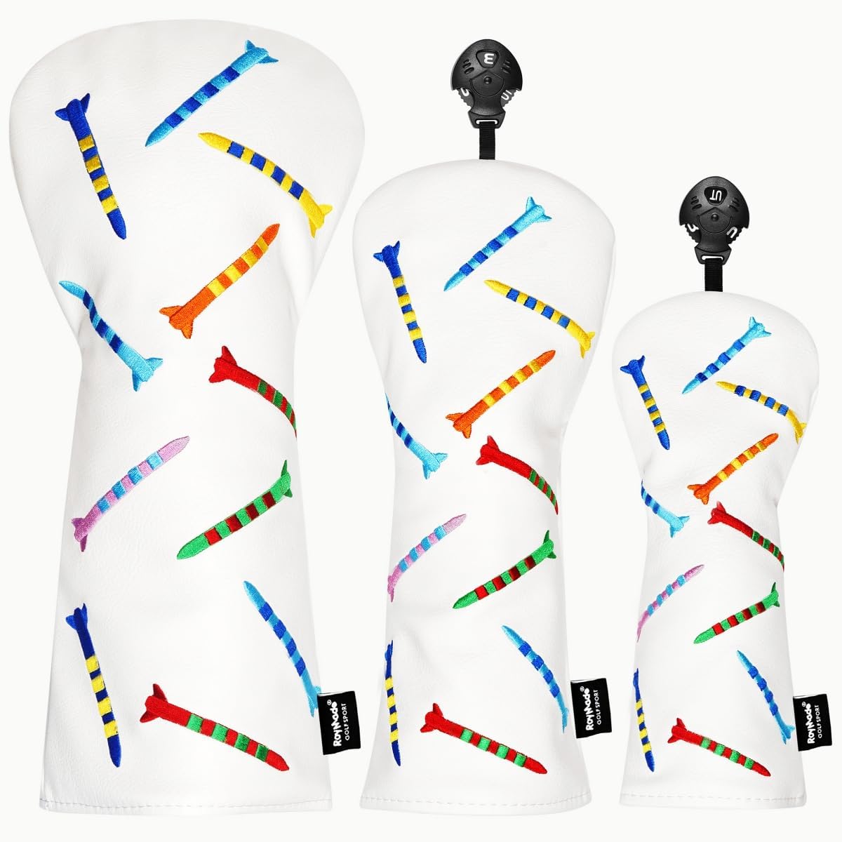 ROYMADE Golf Headcovers Driver Cover Fairway Wood Headcovers Hybrid Head Cover Missile Design Leather Golf 3 Wood Head Cover White