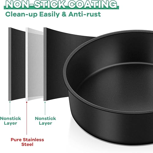 Miniatura 2 de TeamFar Juego de 2 moldes redondos para tartas de 6 pulgadas, con revestimiento antiadherente, núcleo de acero inoxidable para cumpleaños, fiestas,