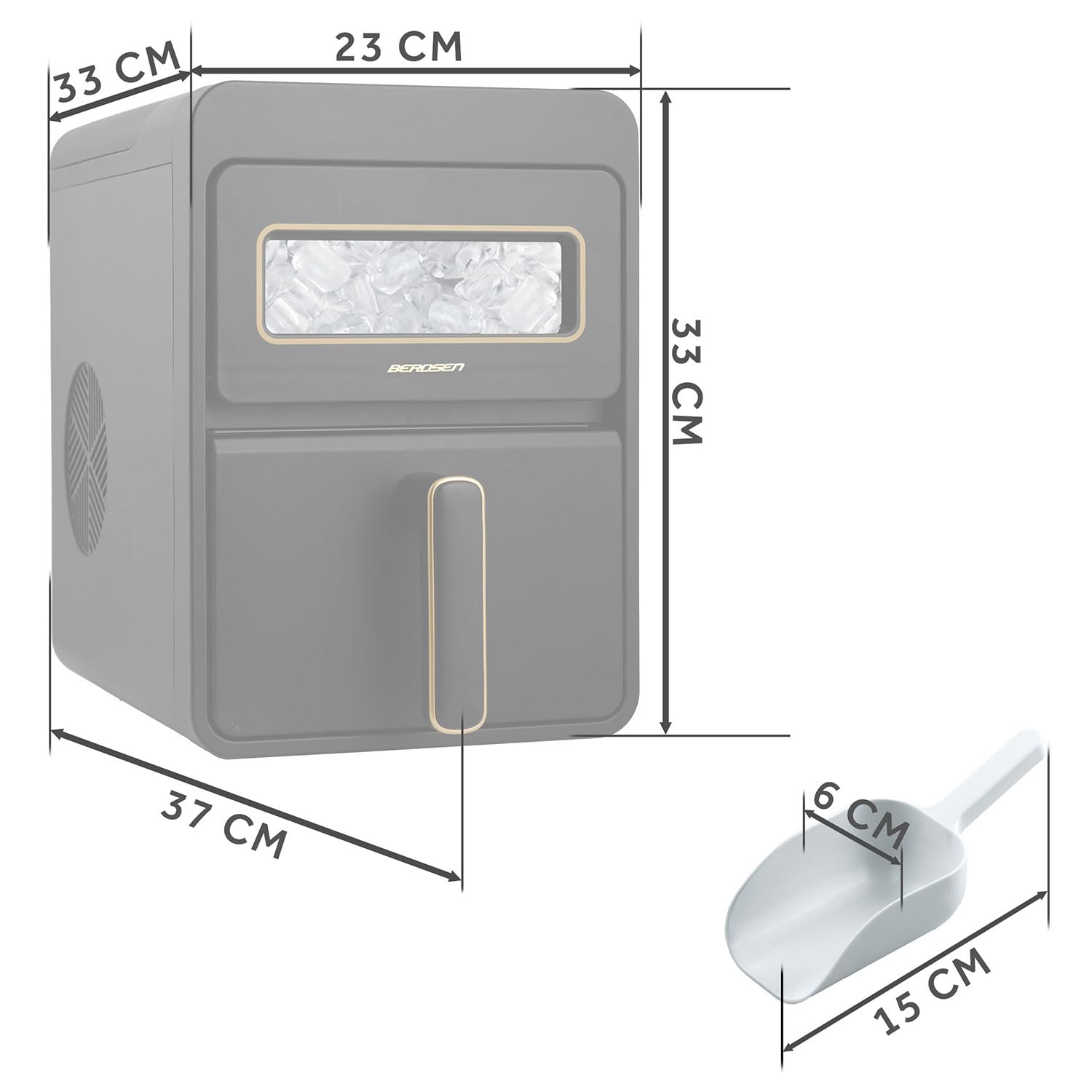 Berdsen Máquina de cubitos de hielo 12 kg/24 h – 9 cubitos de hielo en 6 – 8 minutos – Máquina para cubitos de hielo con 2 tamaños S y L – Compacta para cócteles, bebidas y bebidas – autolimpiante