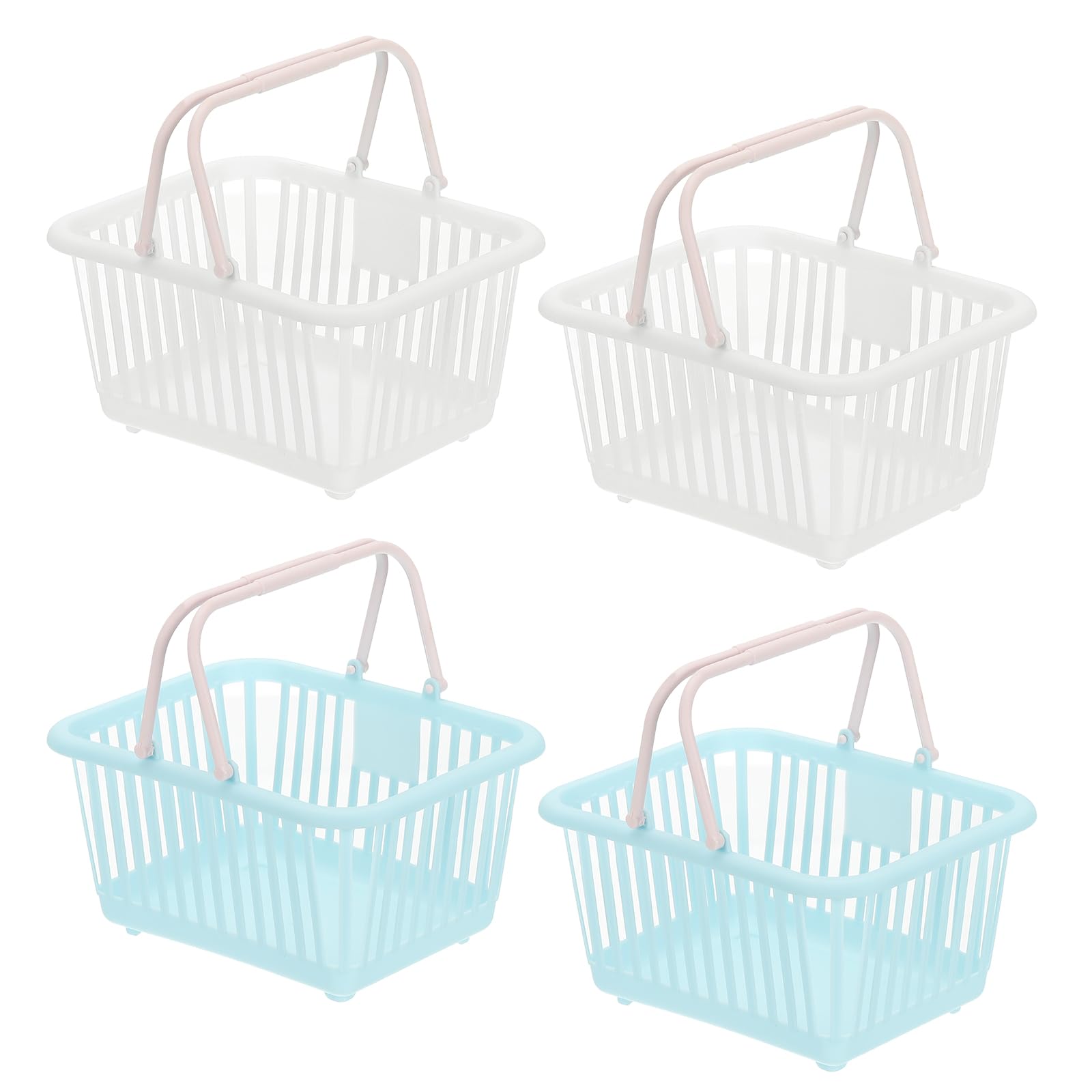 Mini panier plastique de rangement bleu et blanc lot de 4 pour égoutter fruits