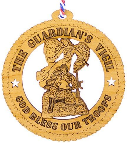 Guardian Angel Soldier Christmas Tree Ornament, Comfort for Families with Sons and Daughters in The Army, Navy, Air Force, Marines. Wooden Decor Gifts. Made in USA. 3.25X3.25 Psalm 91