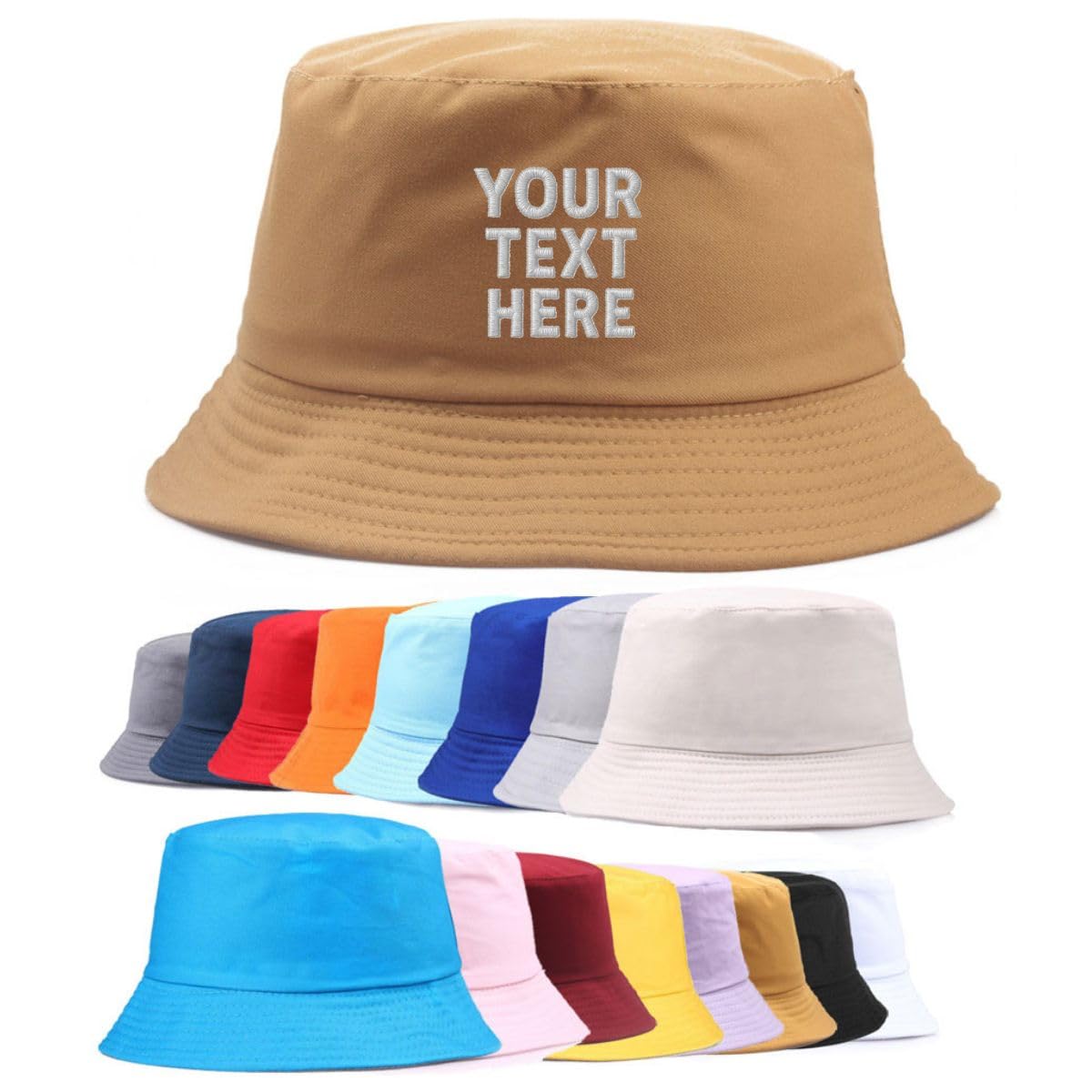 Van Der Linn Personalised Embroidered Cotton Adult Fisherman Bucket Hat Men Women (Khaki)