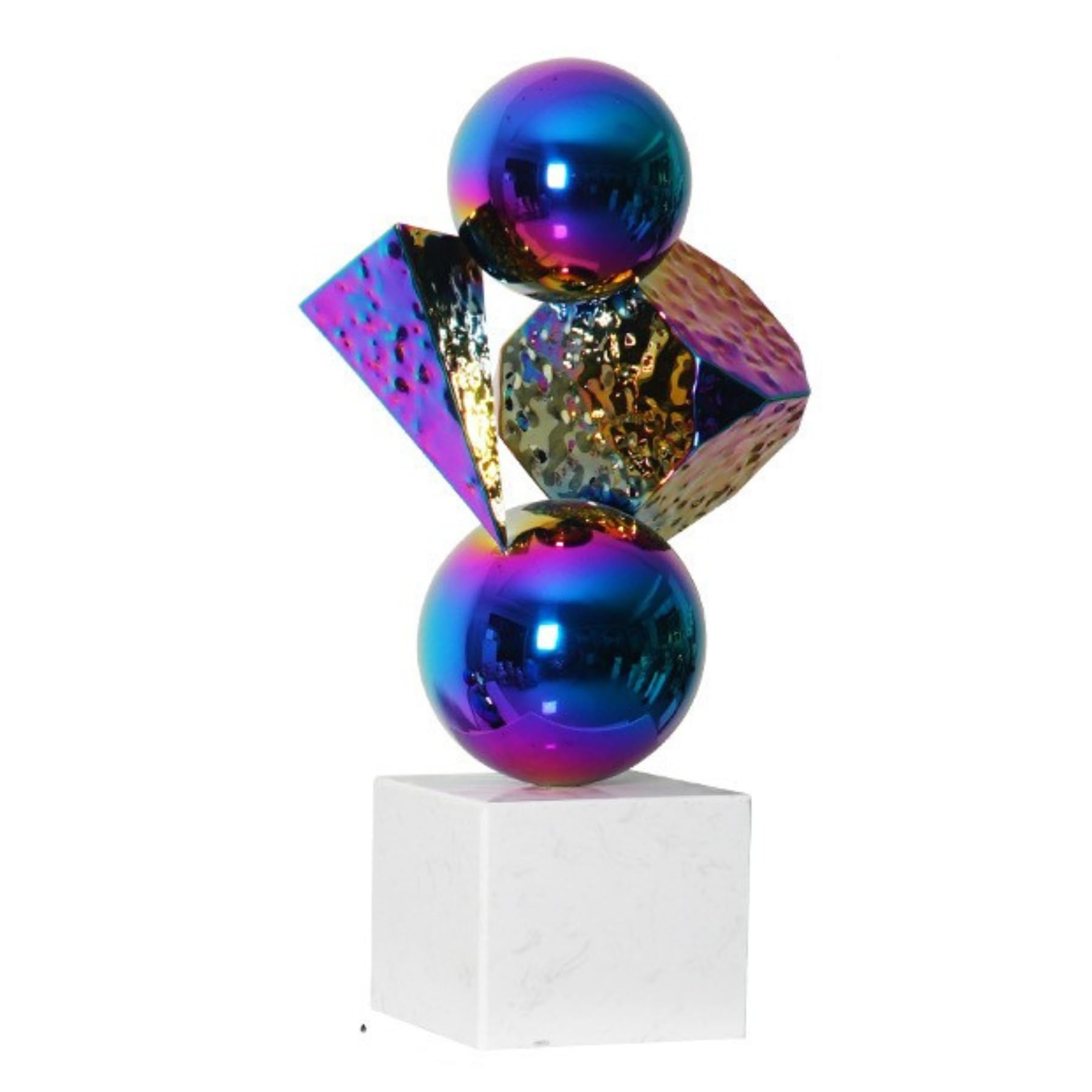 Aottsd H:23.6 In Color / White Base Abstract Sphere Figurine Stainless Steel Handmade Metallic Home Office Decor 48Cm
