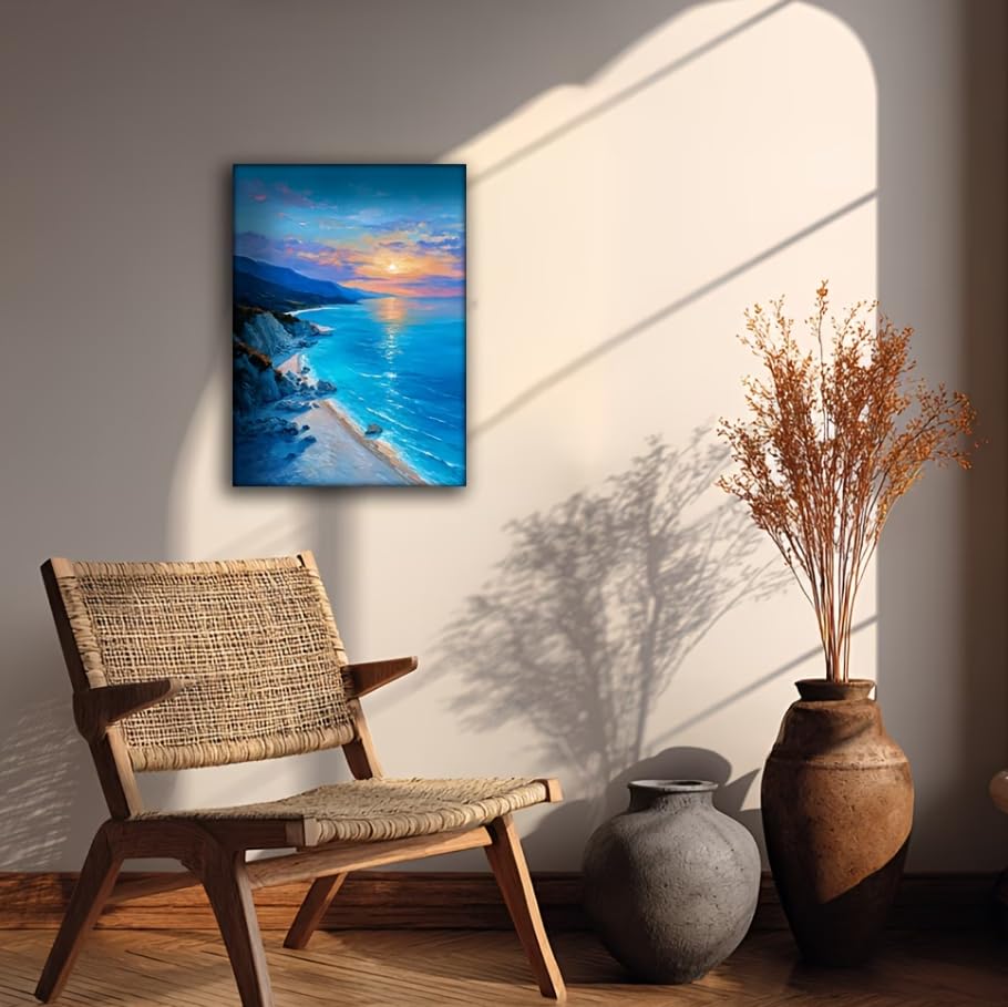 SXFDPDL Cuadro decorativo de pared con diseño de acantilado costero al atardecer. Más imágenes de paisajes playeros al atardecer. Póster decorativo para el hogar (60x90cm/sin marco).