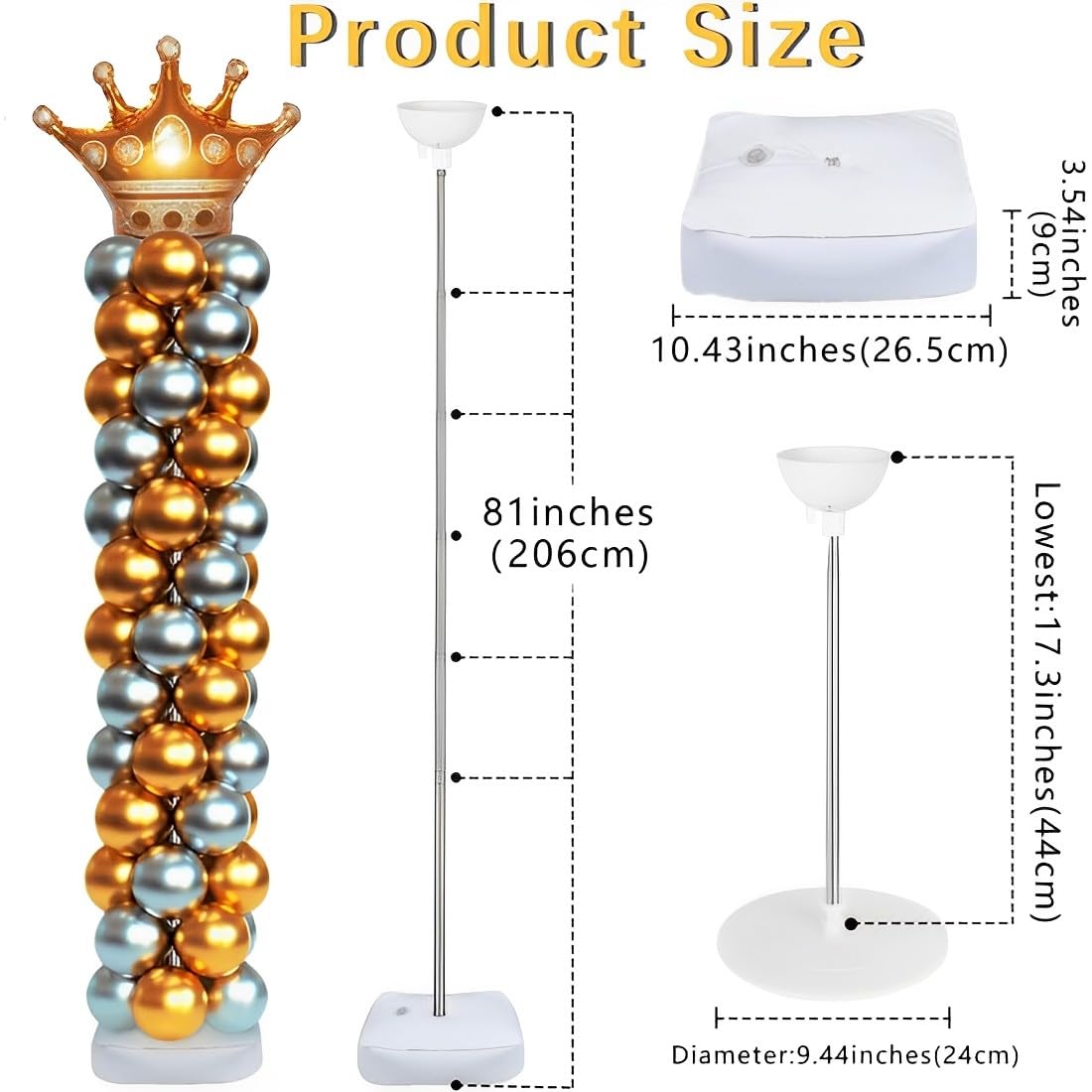 Set di supporti per palloncini a colonna da 2,6,6 m, regolabile, con pilastro telescopico in metallo, per baby shower, feste di compleanno, lauree, matrimoni, decorazioni