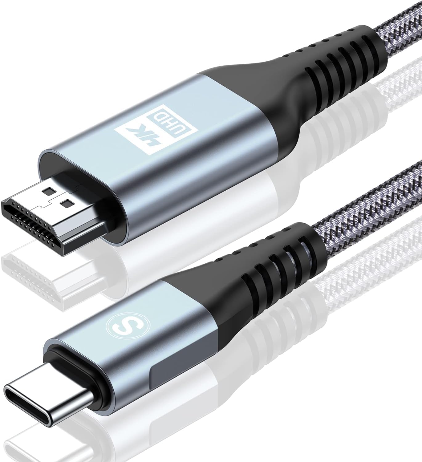 AviBrex HDMI Type-C 変換ケーブル 1.5M, USB C HDMI 変換 4K/Thunderbolt3対応 ナイロン編み 映像出力 携帯画面をテレビに映す タイプC hdmiケーブル iPhone 17 16 15 Pro Max,MacBook Pro/iPad Pro/XPS 15/Surface Book/Galaxy S25 S24 S23 S22 S21等対応-灰