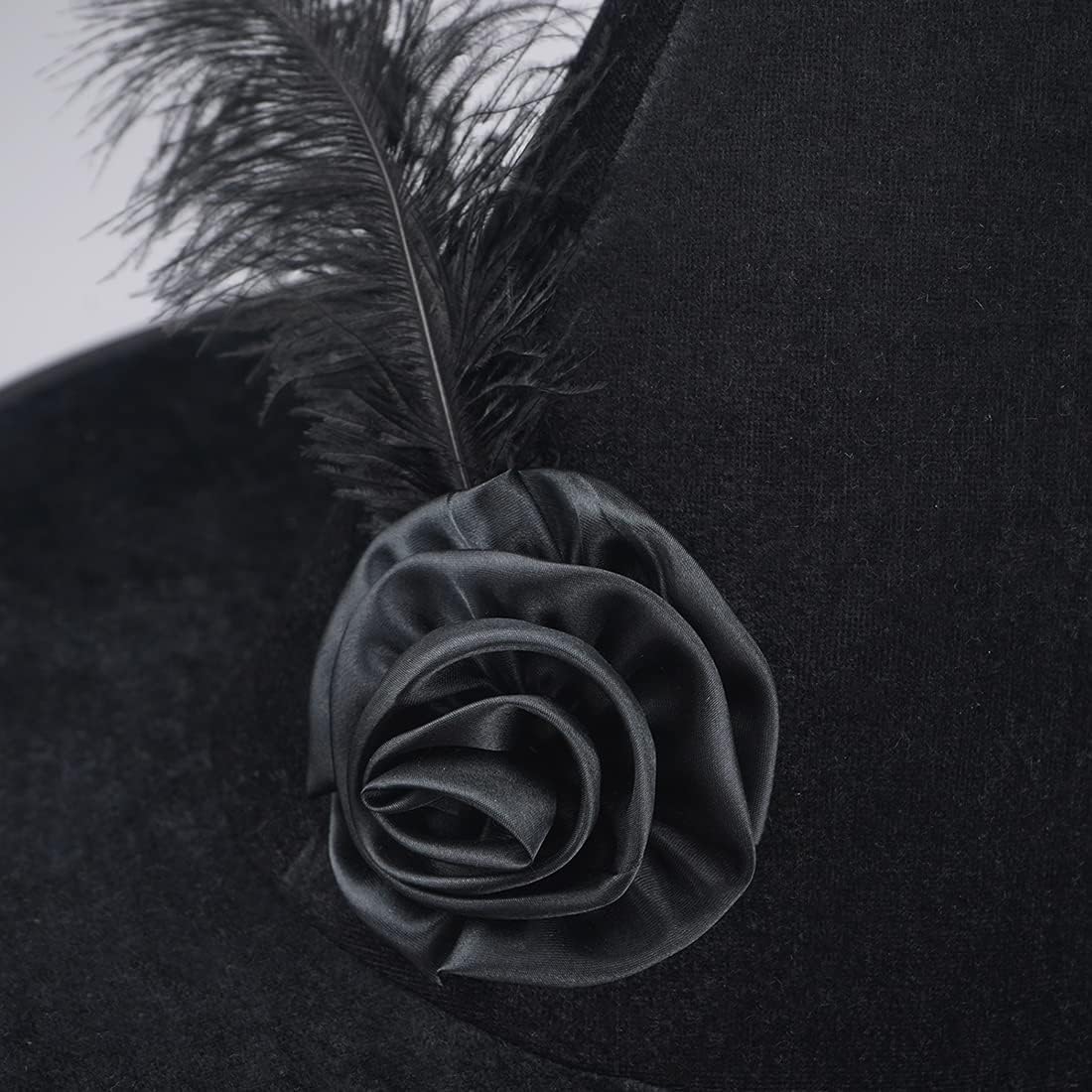 Malaxlx Witch Hat for Women – Velvet Curly Pointed Wizard Hat with Feather & Rose for Halloween Cosplay Party - Image 4