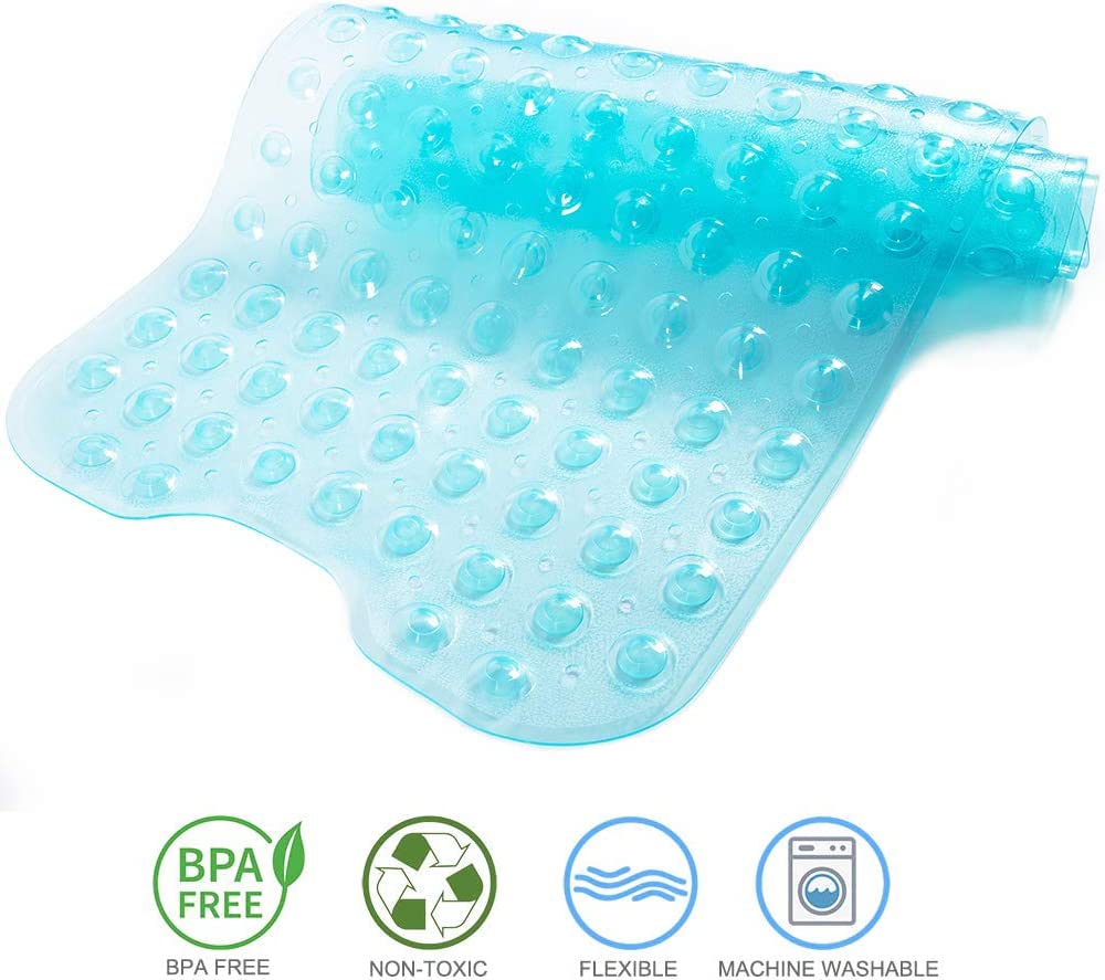 Tapis de Bain Antidérapant 99 x 39 cm Lavable en Machine Bleu Transparent