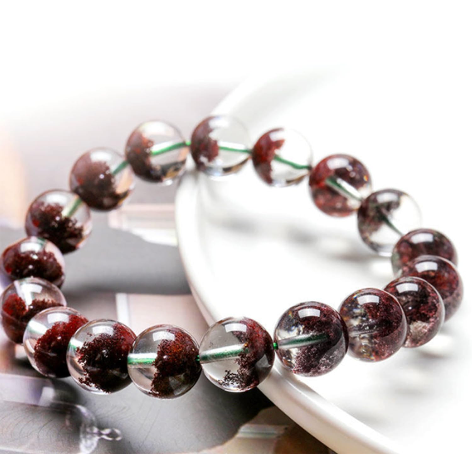 Damen & Herren Rotes Naturquarz-Edelstein-Armband mit runden Perlen, handgefertigt, Reiki-Energie-Schmuck für Meditation und Yoga,8mm