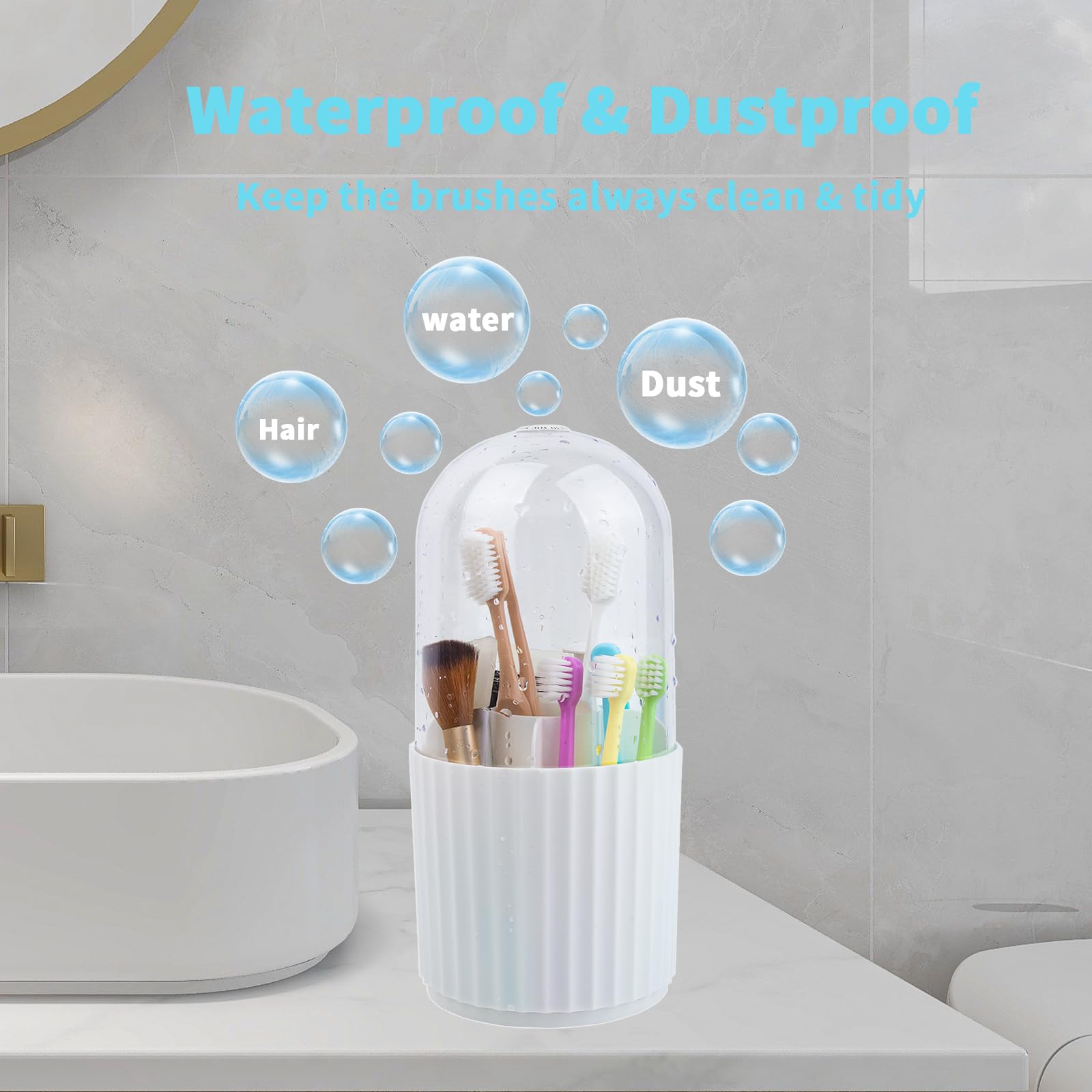 Soportes para cepillos de dientes para baños, soportes giratorios de 5 secciones para cepillos de dientes con tapa, organizador de fregadero de baño, encimera, cepillo de dientes eléctrico y soporte