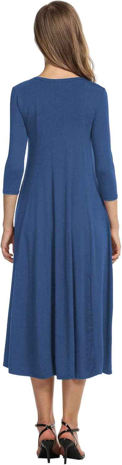 HOTOUCH Women's 3/4 Sleeve A-line and Flare Midi Long Dress - Image 2