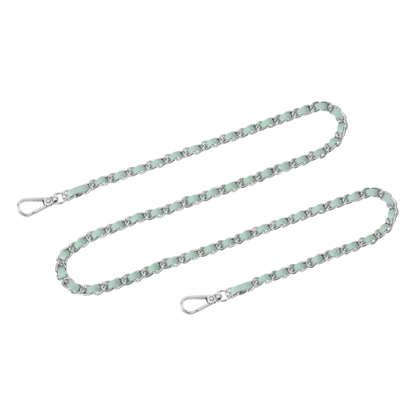 sourcing map Purse Chain Strap, 39" Leather Iron Flat Chain Strap Handbag Chains Purse Straps for Shoulder Bags and Cross Body Bags Replacement Strap (Light Green Strap + Silver Chain)