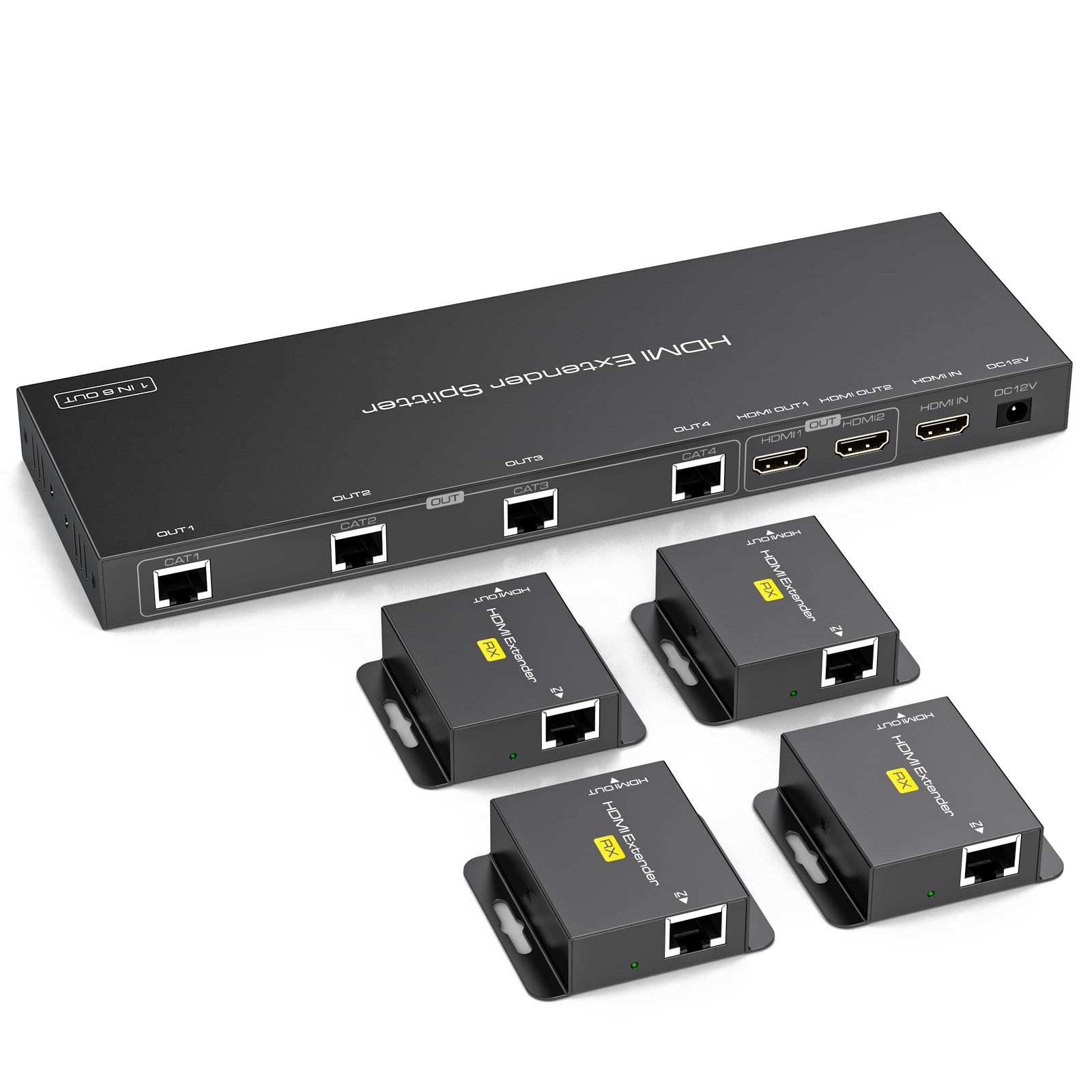 VEDINDUST Extender HDMI splitter 1 ingresso 6 uscite su Cat6/7 Ethernet HDMI fino a 50M 165ft con 2 uscite Loop Supporta la gestione EDID 1080P60Hz POC