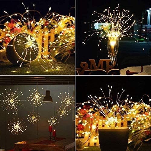 Baicomia 4 Pack 480 LED Firework Starburst Lights Hanging Curtain Lights, USB 8 Modes, Remote Control Fairy Lights Sparkle Light Decorative Light for Garden, Christmas, Party, Indoor, Outdor