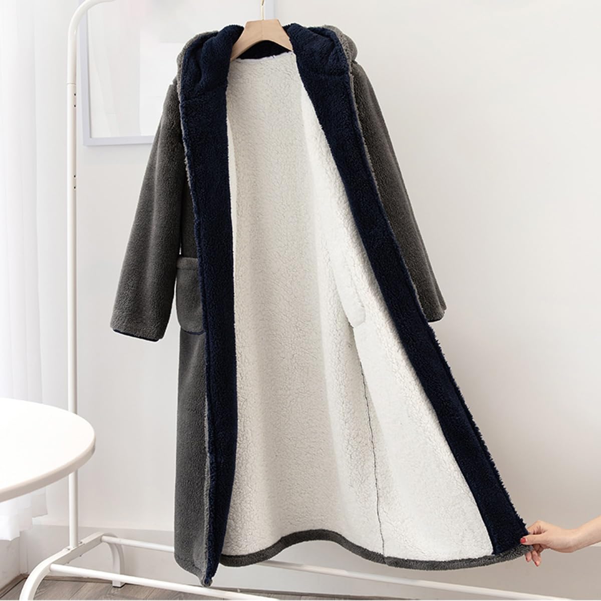 GIZNXBA Albornoz Ducha Albornoz De Rizo Hombre Bata De Baño Camisones Largos Caliente Loungewear Sleepwear Camisones De Manga(/Gray B,XXL)