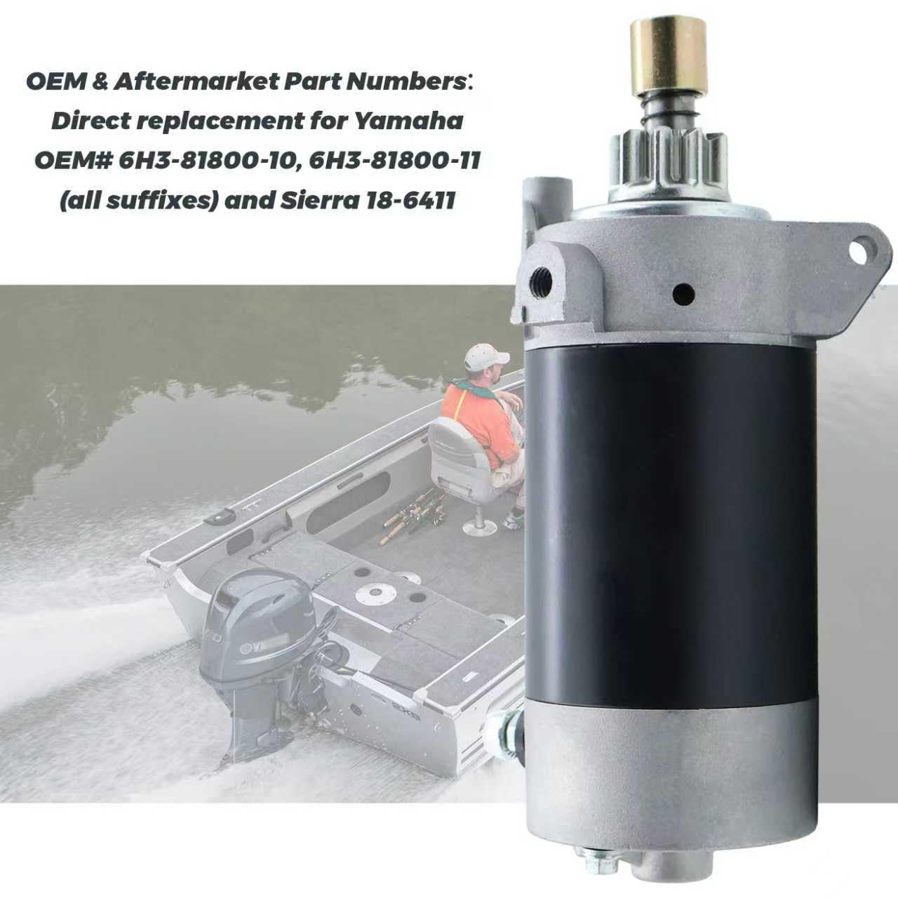 LOONGPART Starter Motor Compatible with Yamaha Marine Outboard 60HP 70HP 60TLR 70ETL 70TLR 6H3-81800-10 6H3-81800-11 Sierra 18-6411 1991-2001 Models