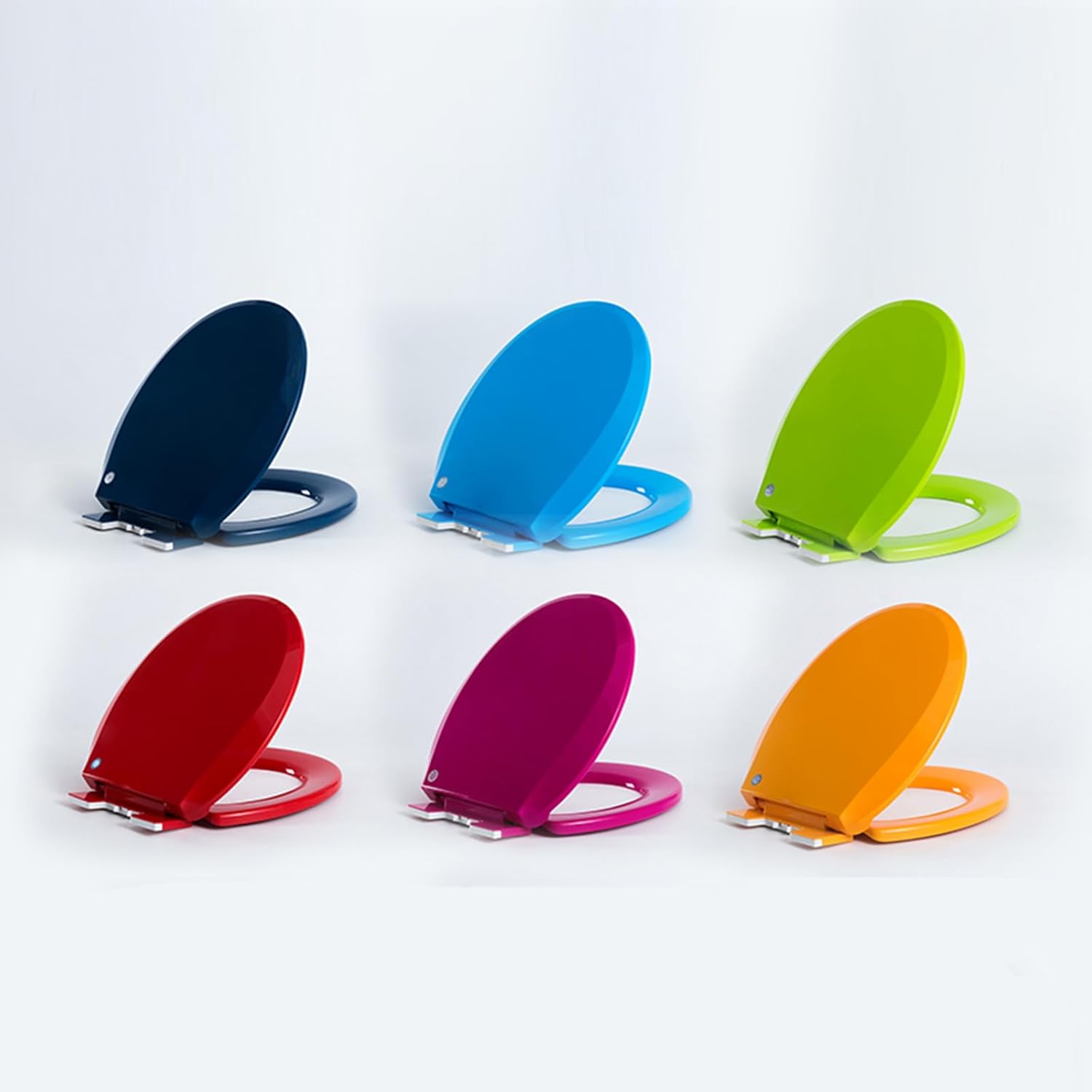 Soft Close Round Toilet Seat with Quick Release, Colored Plastic Seat for Round Toilets, Fixed Plastic Hinges, Blue