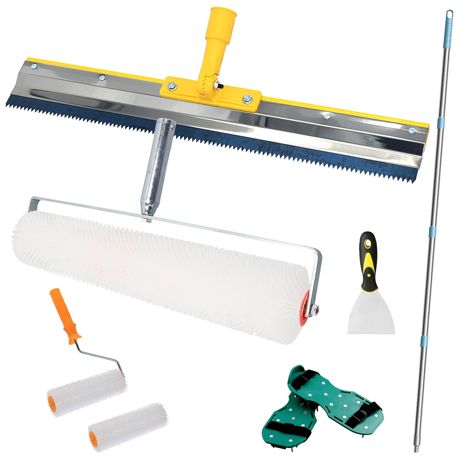 Kit outils ciment auto-nivelant en dents de scie, acier inoxydable et rallonge de 160 cm