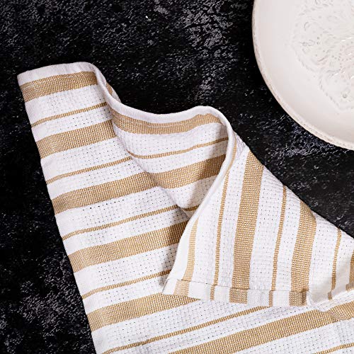 Cotton Craft Oversized Kitchen Towels - 4 Pack 100% Cotton Basketweave Tea Dish Towels - Absorbent Reusable Low Lint Quick Dry - Cooking Drying Restaurant Bar Cleaning Cloth Napkin -20X30 Linen Stripe #TOP3