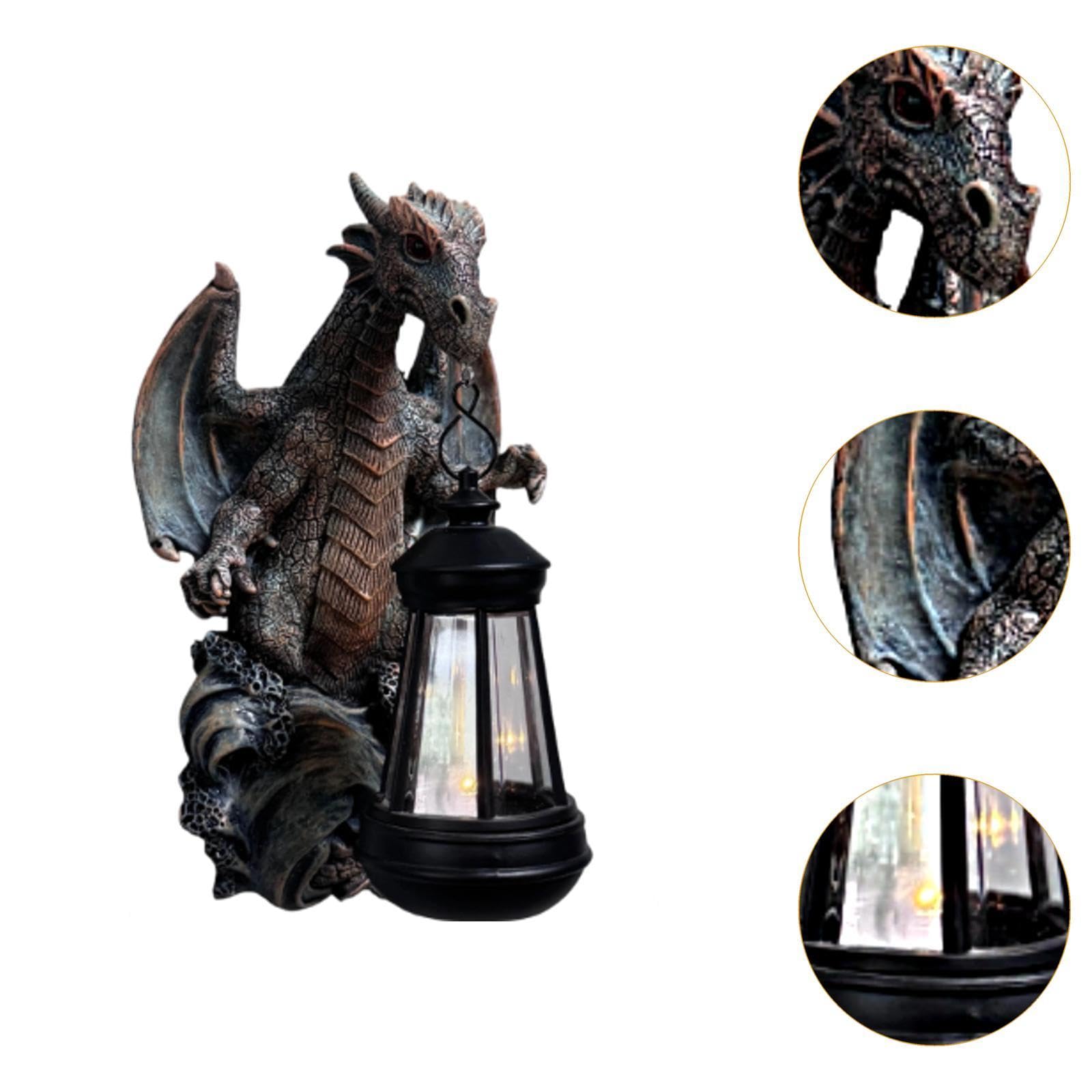 perfk Estatua de dragón de jardín con luz Solar, Adorno Decorativo para jardín, Regalo, Figura de dragón montada en la Pared, luz para Patio Exterior