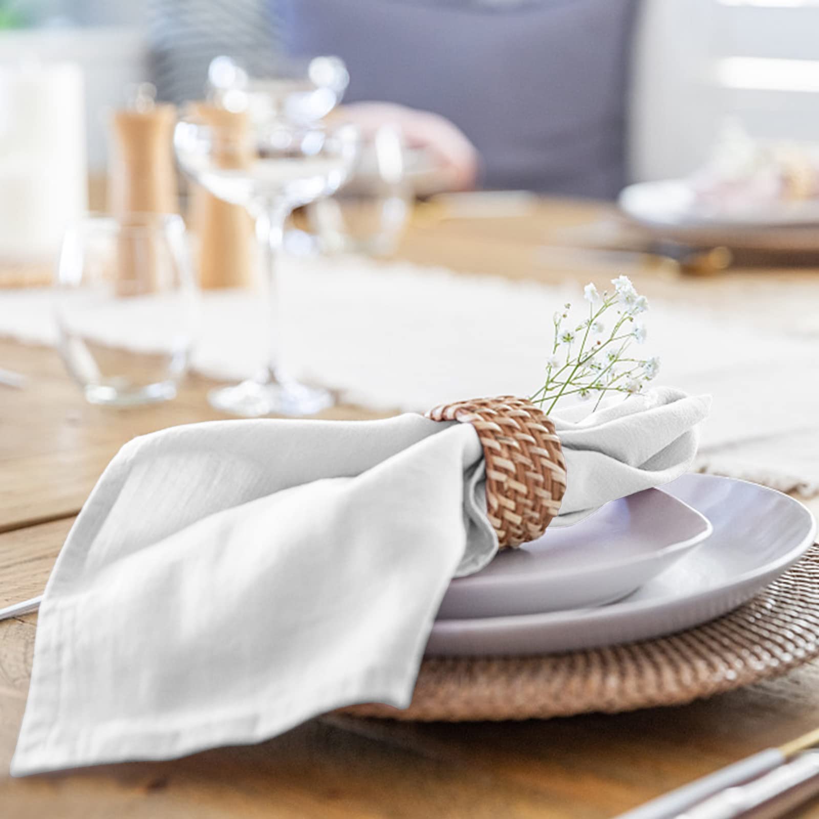 Serviettes Qualité Restaurant WAVATA Lot De 6 Serviettes En Lin Naturel 40x40 Cm - Pour Table Noël Et Mariage - Coton Et Lin Haut De Gamme Serviettes