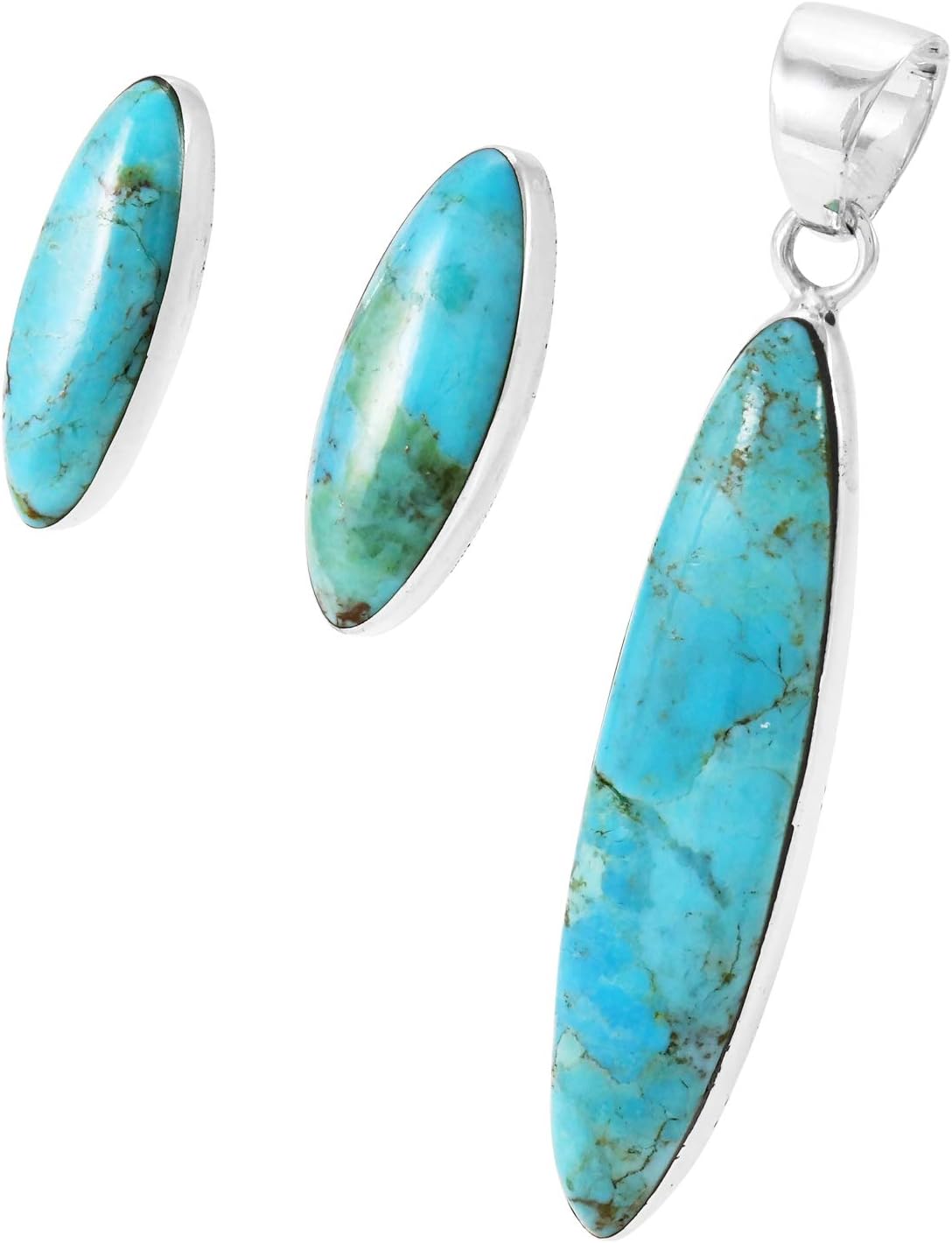 Matching Turquoise Pendant & Earrings Set 925 Sterling Silver (Pendant, Earrings, Stainless Necklace 20") - Image 4