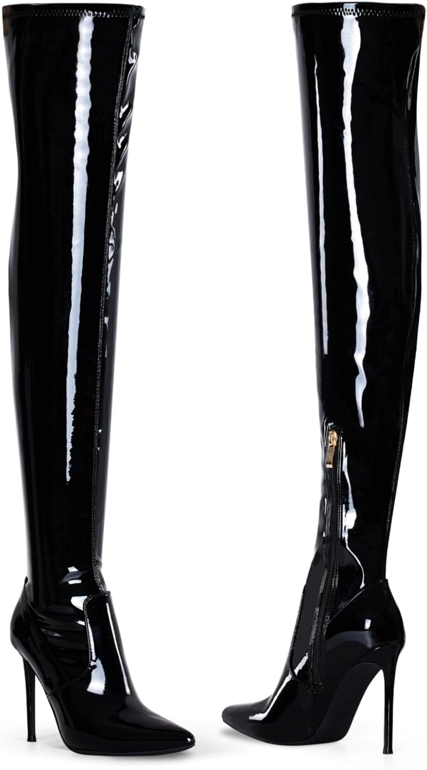 Elisabet Tang Thigh High Boots Over the Knee Boots for Women,Sexy 4.3 inch Stilettos High Heels Boots Stretch Suede Long Pointed Toe Shoes