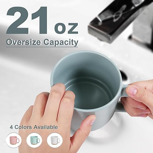 Miniatura 2 de Taza de café grande, tazas de sopa con asas, tazas de café de gran tamaño, capacidad de 21 onzas, acristalamiento de dos colores (blanco)