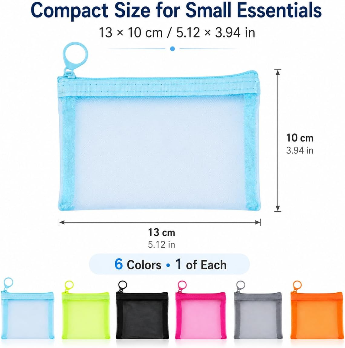 Mesh Pouches 6 Pack, Clear See Through Makeup Bag Set, Small Travel Organizer Bags for Purse Toiletry Cosmetics Accessories, Multicolor Nylon Mesh Bags with Zipper Pouch for Women Girls image 2