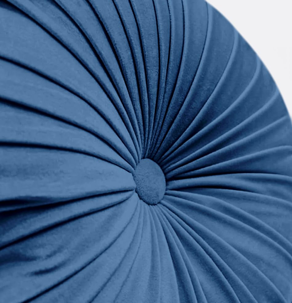 Image of Hand Made Decorative Velvet Round Shape Cushions | Throw Pillows - Pack of 1 (Blue)