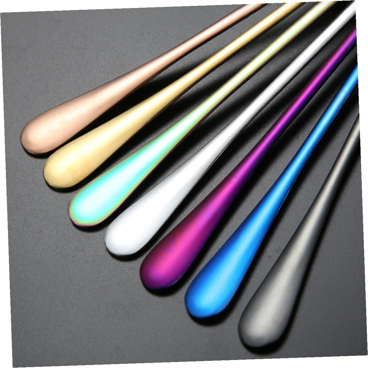 6pcs Stainless Steel Ice Spoon and Long Handle Stirring Spoon Set Blue for Ice Cream and Cocktails, Sturdy Bar Utensils for Home and Entertaining