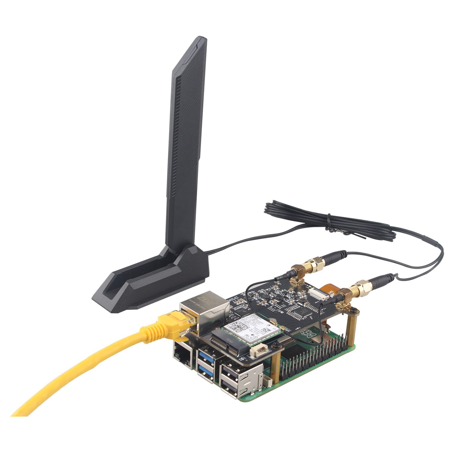 ZDE ZP596C PCIe to M.2 E Key HAT Magnetic Base Antenna WiFi7 6 6E 5 PCIe to 2.5G Ethernet Network Port HAT for Raspberry Pi 5 Support Google TPU WiFi 7 BE200 WIFI6E AX210 MT7922 WIFI6 AX200