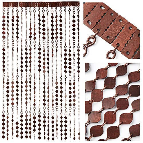 Rideau de porte à frange en perles en bois à suspendre, fait à la main facile à installer, 90 x 200 cm.