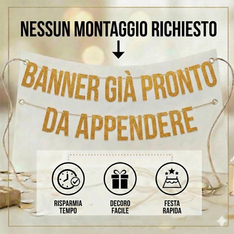 L'Uomo, Il Mito, La Leggenda, Striscione Glitter Oro, Compleanno Uomo