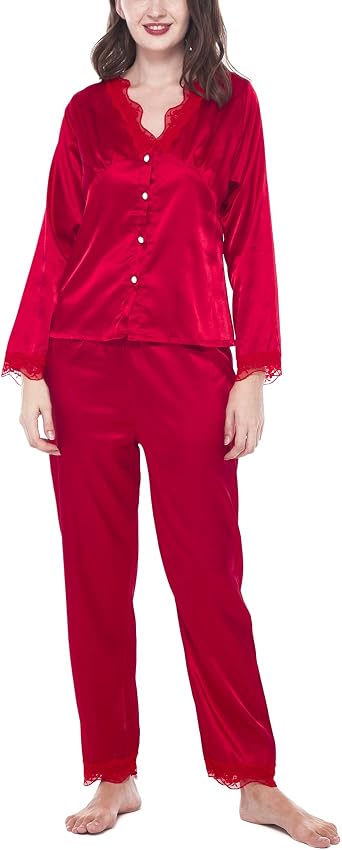 Amazon.com: Carol Cao Conjunto de pijama de seda satinada para mujer, ropa  de dormir casual, 2 piezas, manga larga, pantalones largos : Ropa, Zapatos  y Joyería