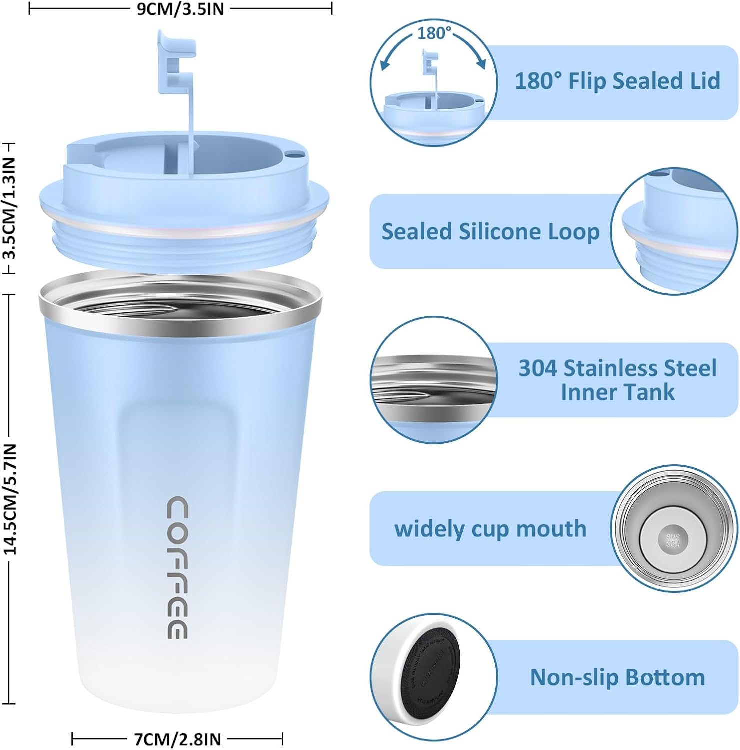 CS COSDDI 12 oz Coffee mug - Stainless Steel Coffee Cup with Leakproof Lid image 3