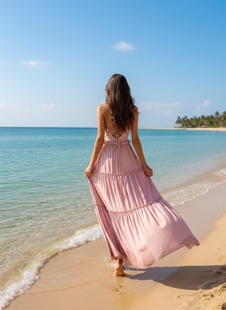 Tiered Chiffon Bridesmaid Dresses for Women V Neck Long Ruffle A Line Formal Wedding Guest Dresses