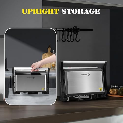 Miniatura 8 de Aigostar Panini Press, sandwichera de 1200 W y parrilla eléctrica para interiores con placas de cerámica antiadherentes, se abre 180 para adaptarse