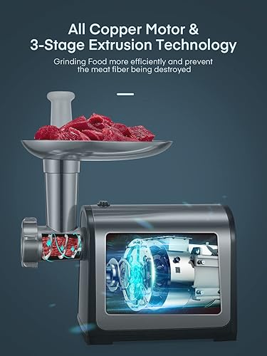 Miniatura 4 de Electric Meat Grinder, Sausage Stuffer with 3 Sausage Tubes, 2 Blades, 3 Plates, 3200W Max, Meat Grinder Heavy Duty for Home Kitchen Use, Stainless